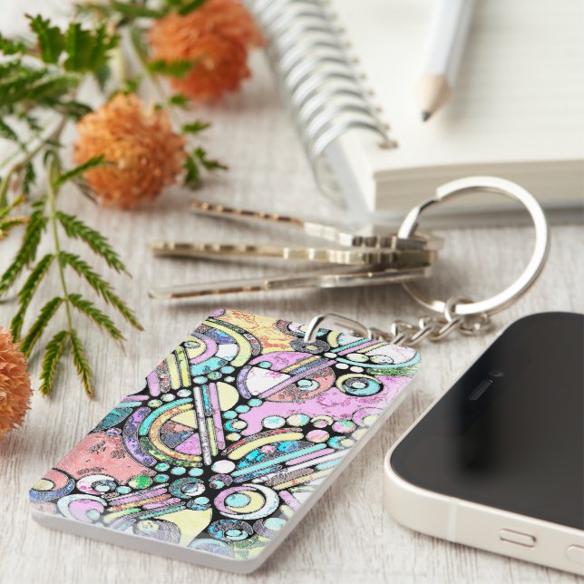 Hand And Digitally Painted Pattern Art 17 Key Ring (Front Right)