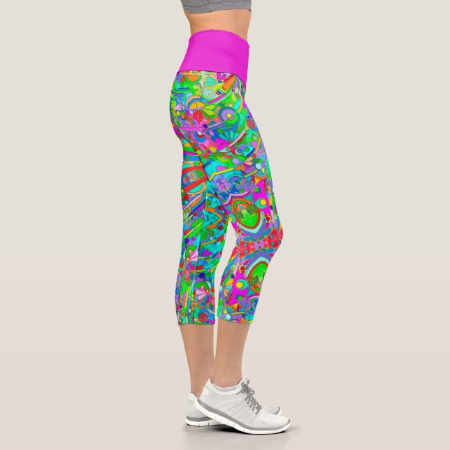 Hand And Digitally Painted Pattern Art 18 Capri Leggings (Right)