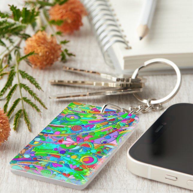 Hand And Digitally Painted Pattern Art 18 Key Ring (Front Right)