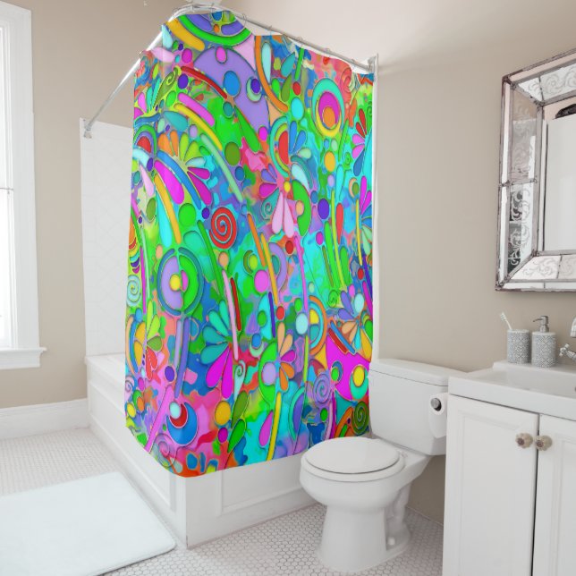 Hand And Digitally Painted Pattern Art 18 Shower Curtain (In Situ)