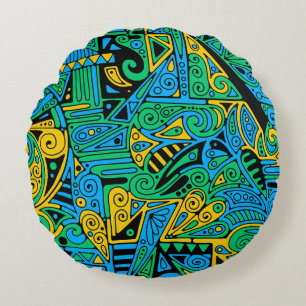 Hand And Digitally Painted Pattern Art 21 Round Cushion