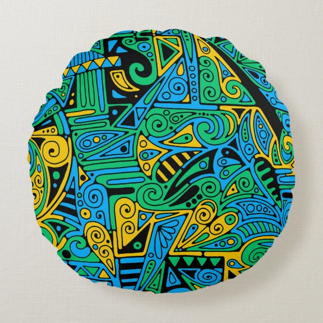 Hand And Digitally Painted Pattern Art 21 Round Cushion (Front)