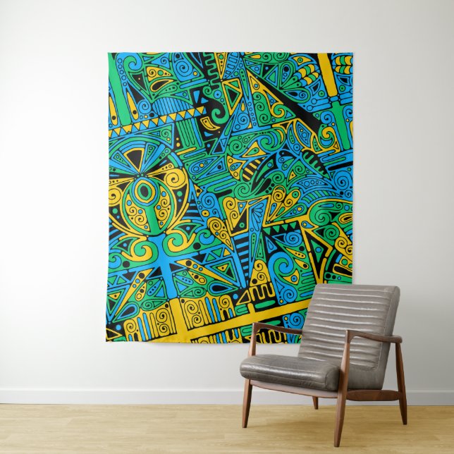 Hand And Digitally Painted Pattern Art 21 Tapestry (In Situ)