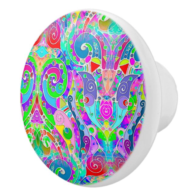 Hand And Digitally Painted Pattern Art 22 Ceramic Knob (Right)