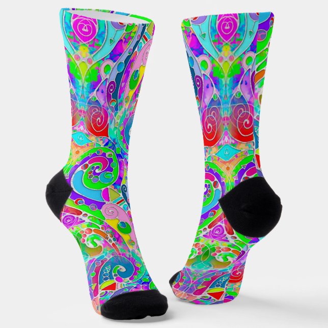 Hand And Digitally Painted Pattern Art 22 Socks (Angled)