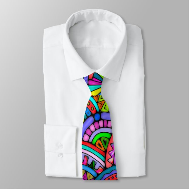Hand And Digitally Painted Pattern Art 27 Tie (Tied)
