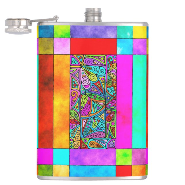 Hand And Digitally Painted Pattern Art 2 Hip Flask (Opened)