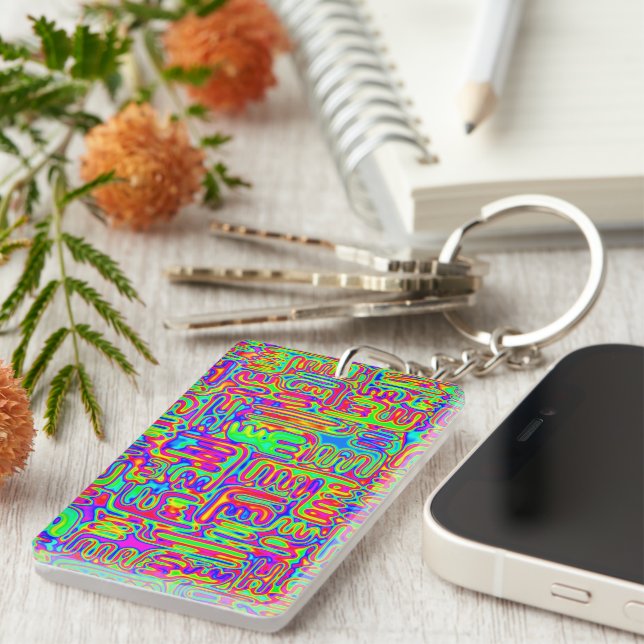 Hand And Digitally Painted Pattern Art 42 Key Ring (Front Right)