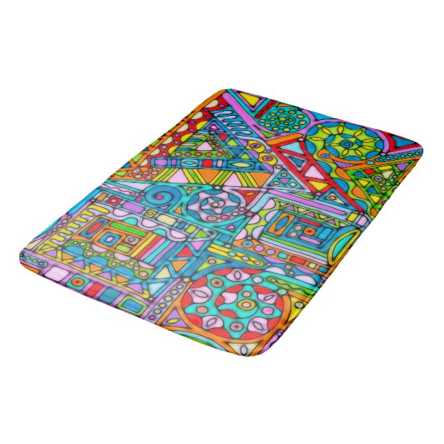 Hand And Digitally Painted Pattern Art 53 Bath Mat (Angled)