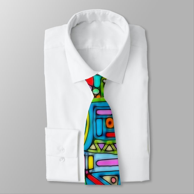 Hand And Digitally Painted Pattern Art 53 Tie (Tied)