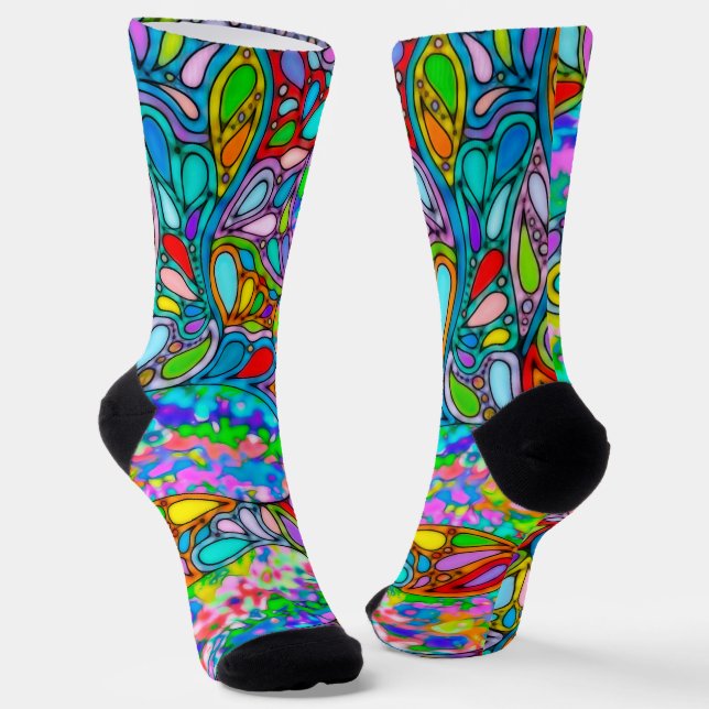 Hand And Digitally Painted Pattern Art 54 Socks (Angled)