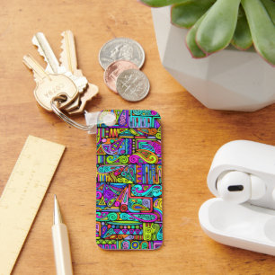 Hand And Digitally Painted Pattern Art 5 Key Ring