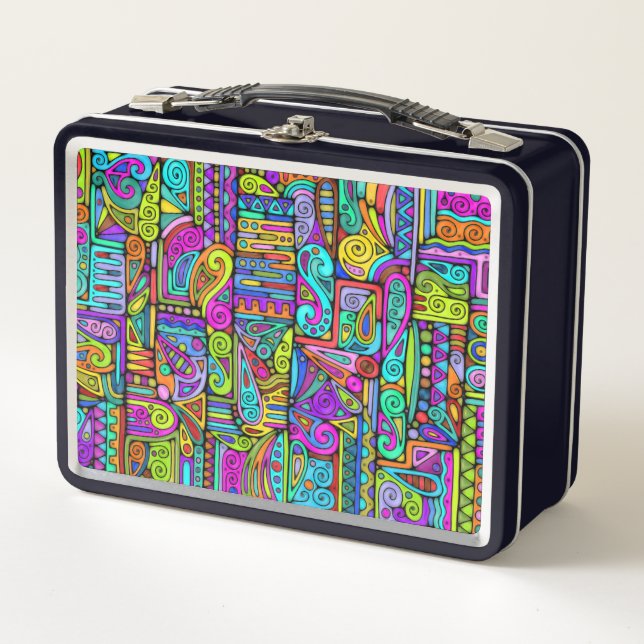 Hand And Digitally Painted Pattern Art 5 Metal Lunch Box (Front)