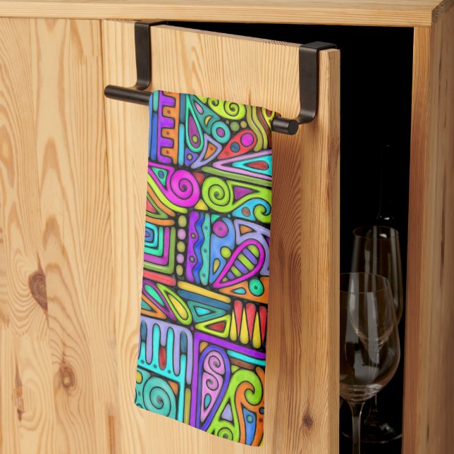Hand And Digitally Painted Pattern Art 5 Tea Towel (Thirds Fold)