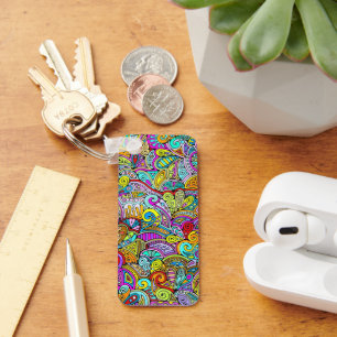 Hand And Digitally Painted Pattern Art 6 Key Ring