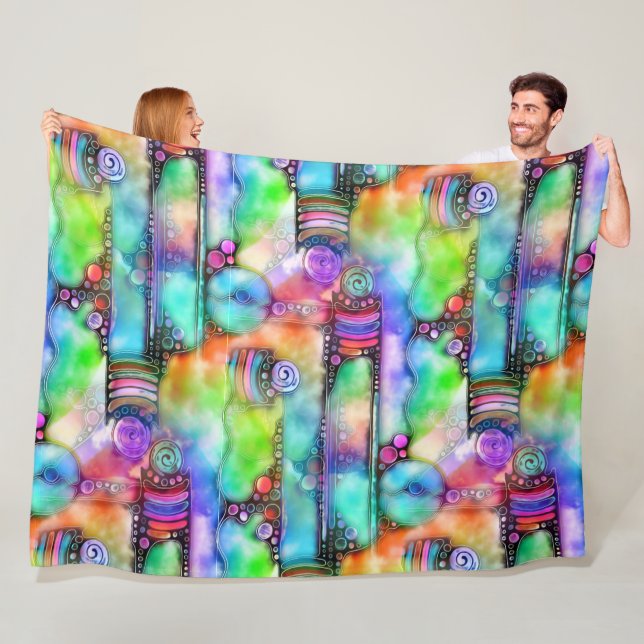 Hand And Digitally Painted seamless Pattern 64 Fleece Blanket (In Situ)