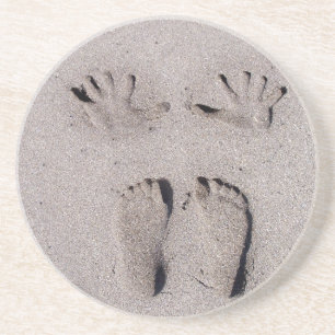 Hand and Feet prints in Florida beach sand Coaster