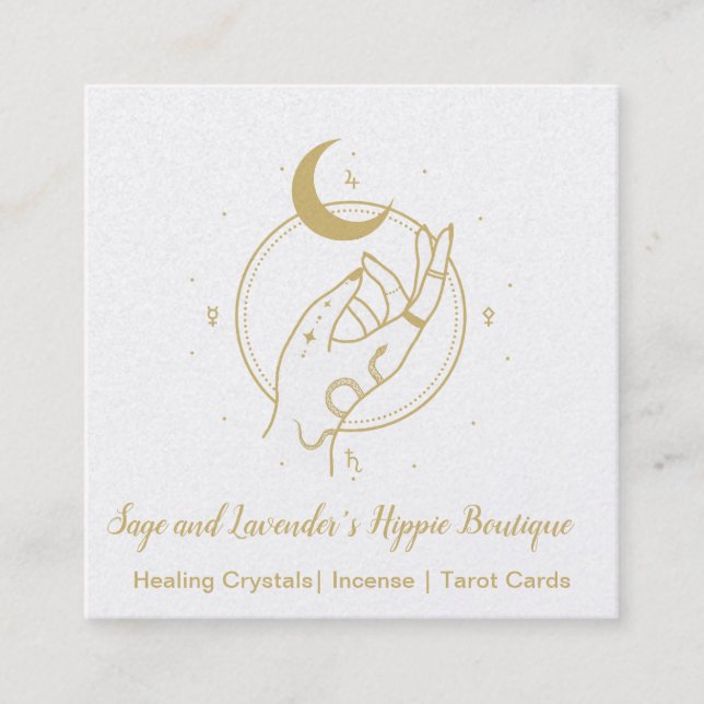 Hand and Moon Occult Shop Square Business Card (Front)