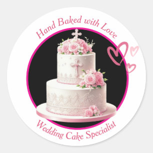Hand Baked with Love Wedding Cake Classic Round Sticker