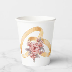 Hand Beautiful Hand Drawn Marriage Bands with Pink Paper Cups