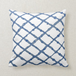 Hand Blue Chinoiserie Fretwork Pillow Throw Pillow