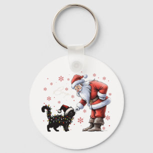 Hand Boop Christmas Cat And Santa Holiday Cat Love Key Ring