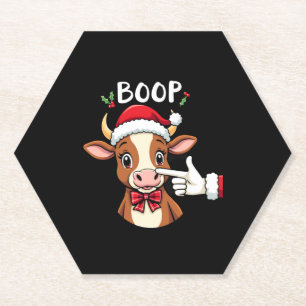 Hand Boop Christmas Highland Cow Santa Clause Farm Paper Coaster