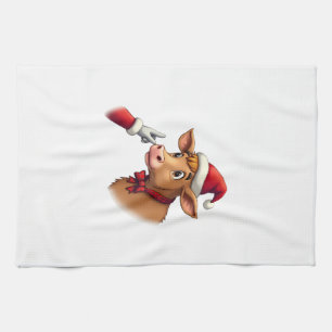 Hand Boop Christmas Highland Cow Santa Clause Farm Tea Towel