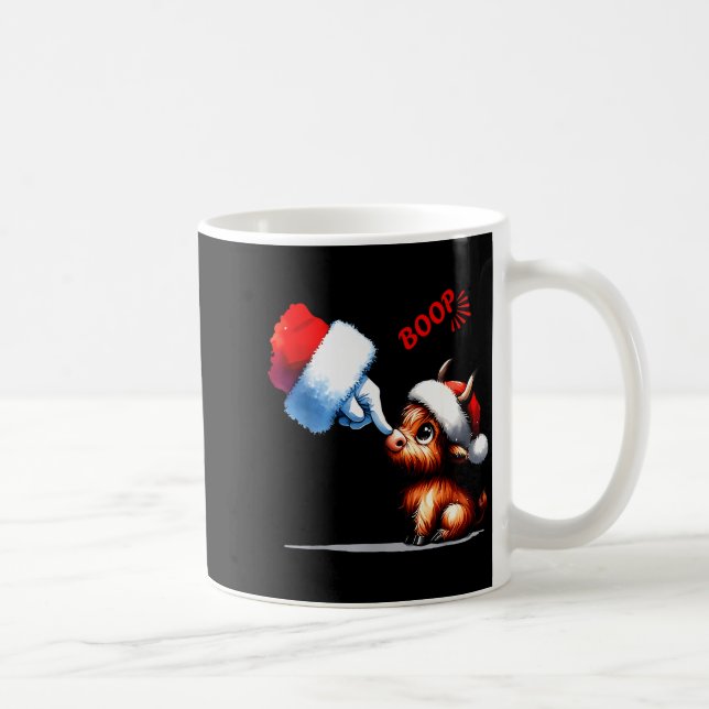 Hand Boop Christmas Highland Cow Santa Farmer Anim Coffee Mug (Right)