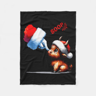 Hand Boop Christmas Highland Cow Santa Farmer Anim Fleece Blanket