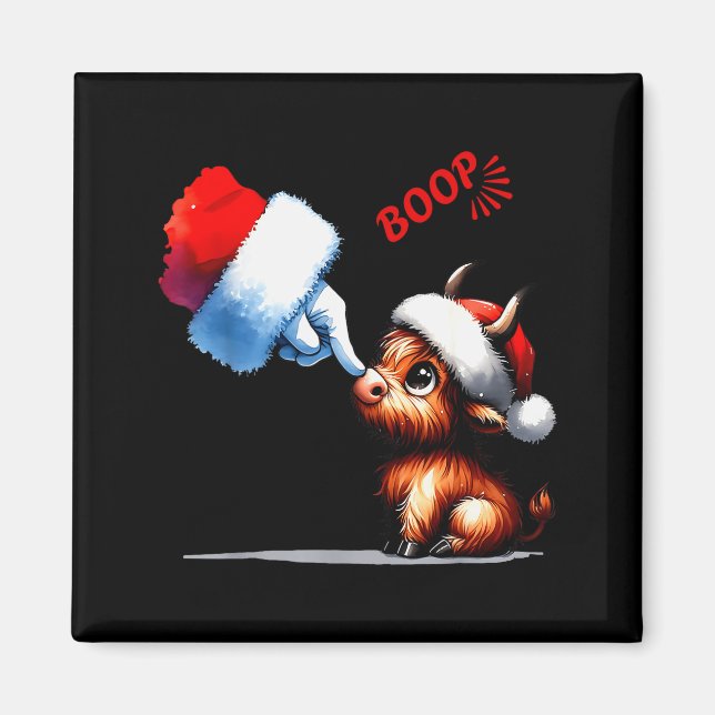 Hand Boop Christmas Highland Cow Santa Farmer Anim Magnet (Front)