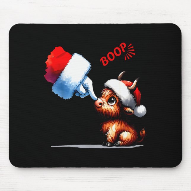 Hand Boop Christmas Highland Cow Santa Farmer Anim Mouse Mat (Front)