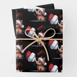 Hand Boop Christmas Highland Cow Santa Farmer  Wrapping Paper Sheet