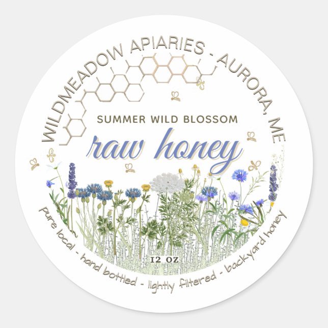 Hand Bottled Pure Local Raw Wildflowers with Bees  Classic Round Sticker (Front)