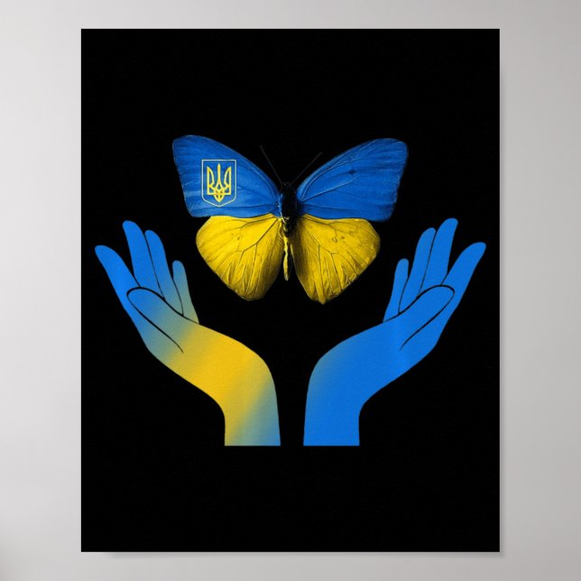 Hand Butterfly Ukraine Ukrainian Flag Stand With U Poster (Front)
