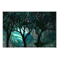 Hand Carved and Cross Hatched Trees on Green