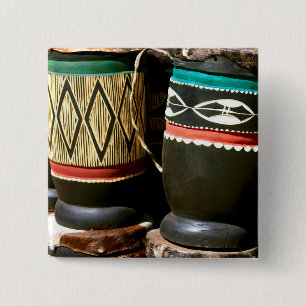 Hand carved drums, Livingston, Zambia 15 Cm Square Badge