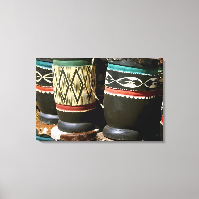 Hand carved drums, Livingston, Zambia Canvas Print (Front)