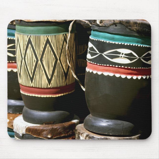 Hand carved drums, Livingston, Zambia Mouse Mat (Front)