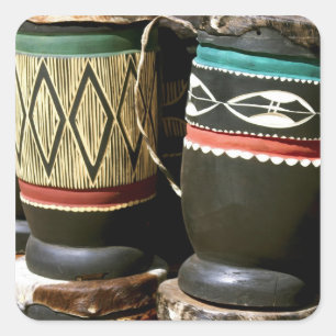 Hand carved drums, Livingston, Zambia Square Sticker