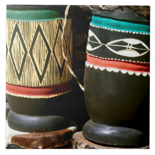 Hand carved drums, Livingston, Zambia Tile