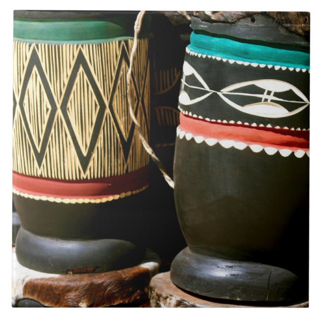 Hand carved drums, Livingston, Zambia Tile (Front)