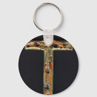 Hand Carved Gold Cross Key Ring