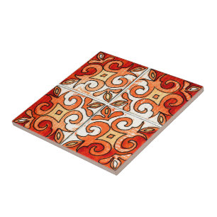 Hand Carved Tile Design 6 Painted in Watercolors