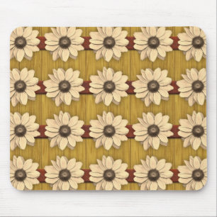 Hand Carved Wooden Daisies Mouse Mat
