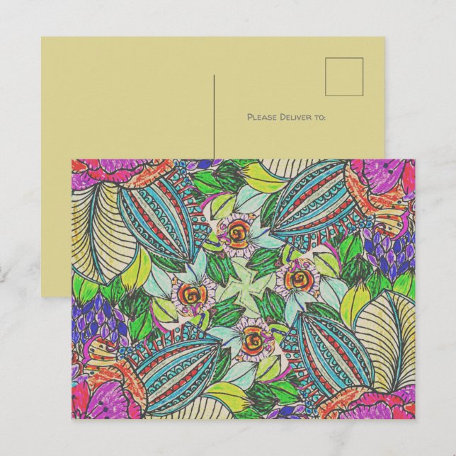 Hand-Coloured Funky Cactus Flowers |  Postcard (Front/Back)
