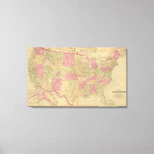 Hand coloured lithographed map of the United Canvas Print