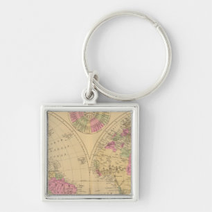 Hand coloured lithographed map of the World Key Ring