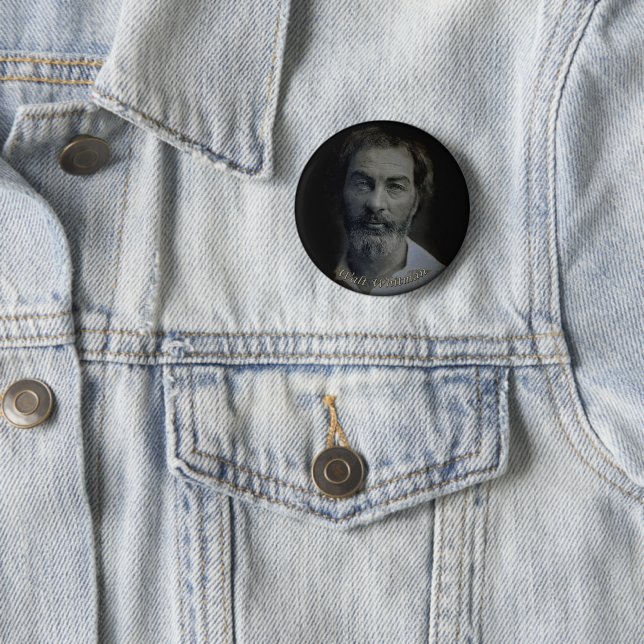 Hand-Coloured Walt Whitman Portrait 6 Cm Round Badge (In Situ)