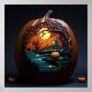 Hand crafted and painted Halloween pumpkin poster